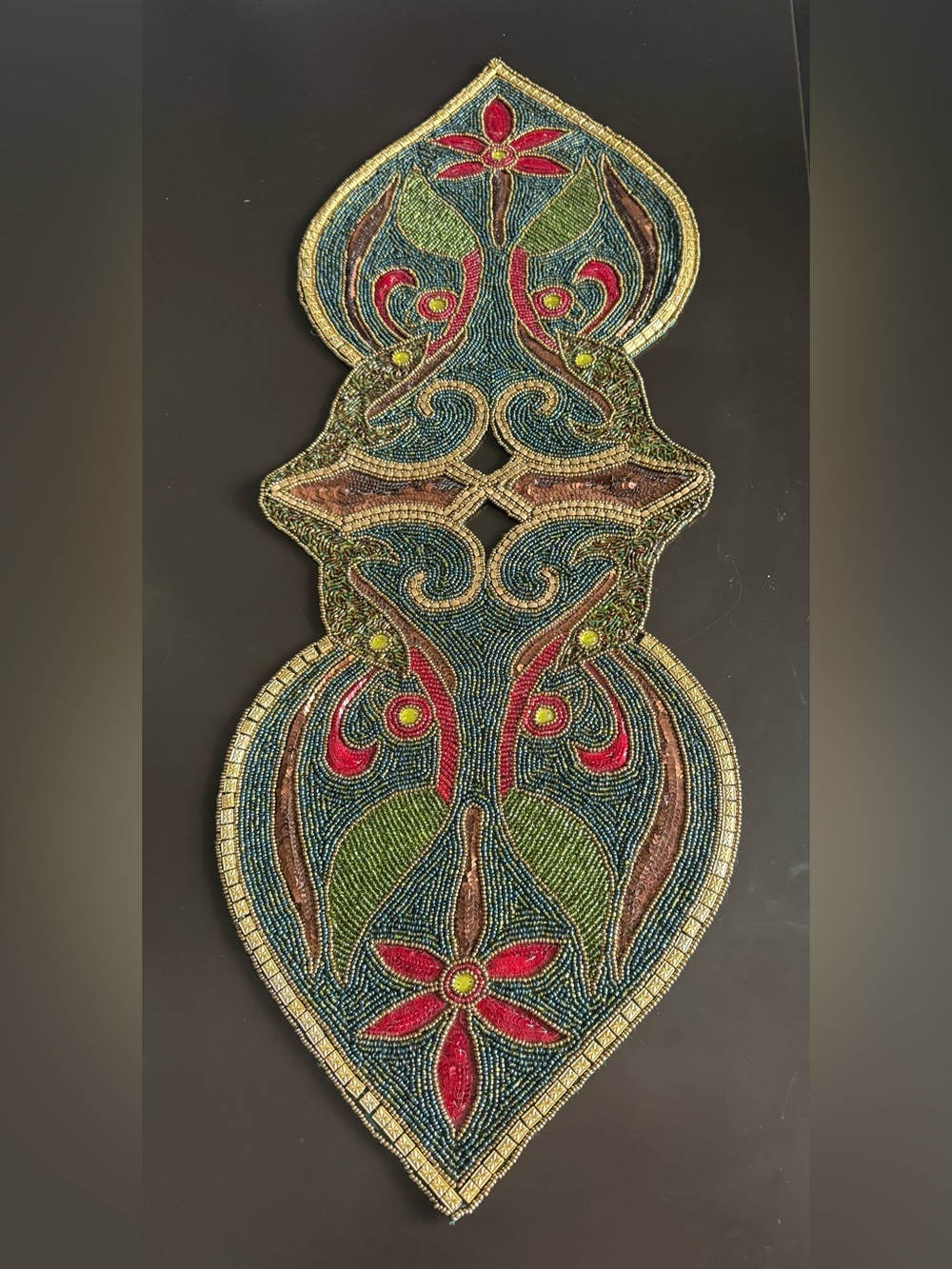 Pier 1 Beaded Floral Scroll Table Runner